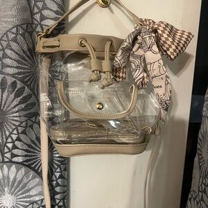 Stylish Tan and Clear Mini Bucket Bag